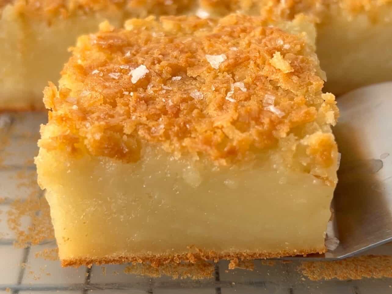 Slice butter mochi into squares
