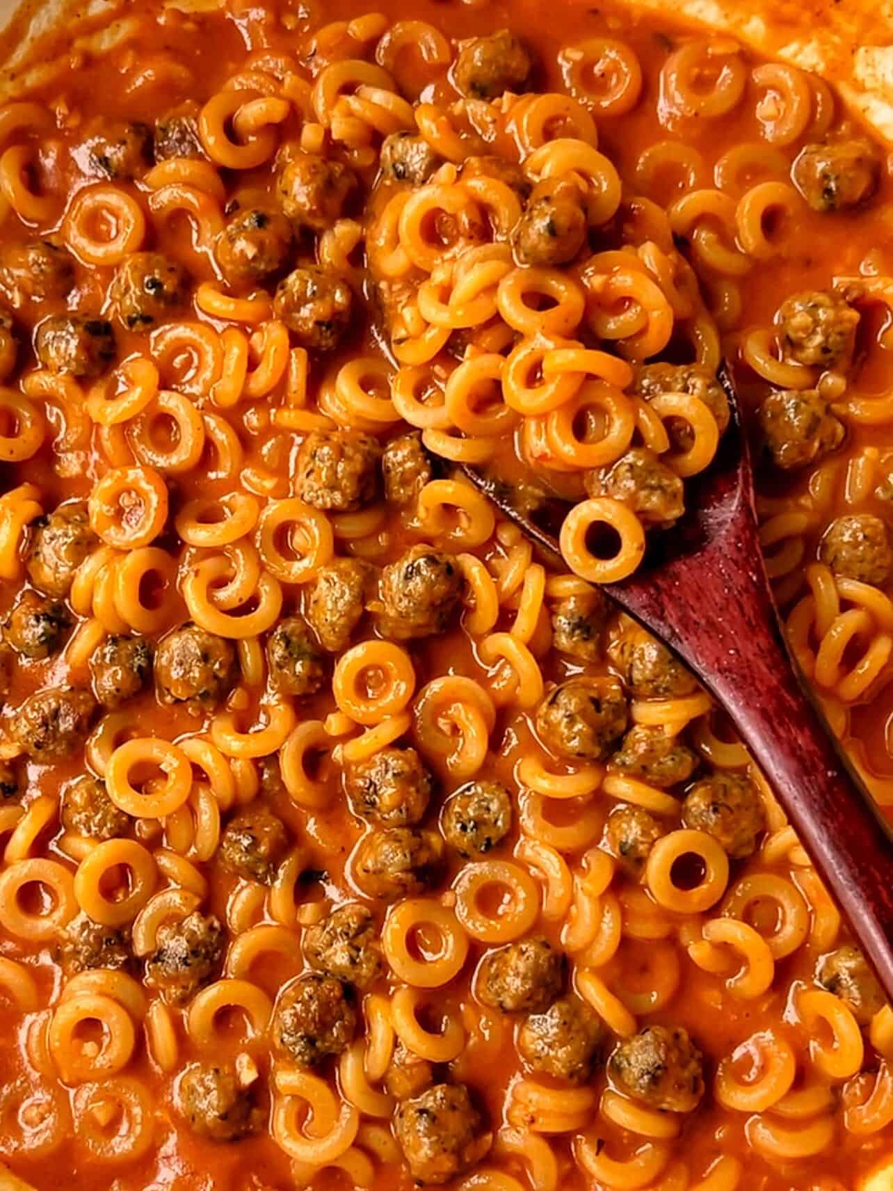 homemade spaghettiOs with mini meatballs