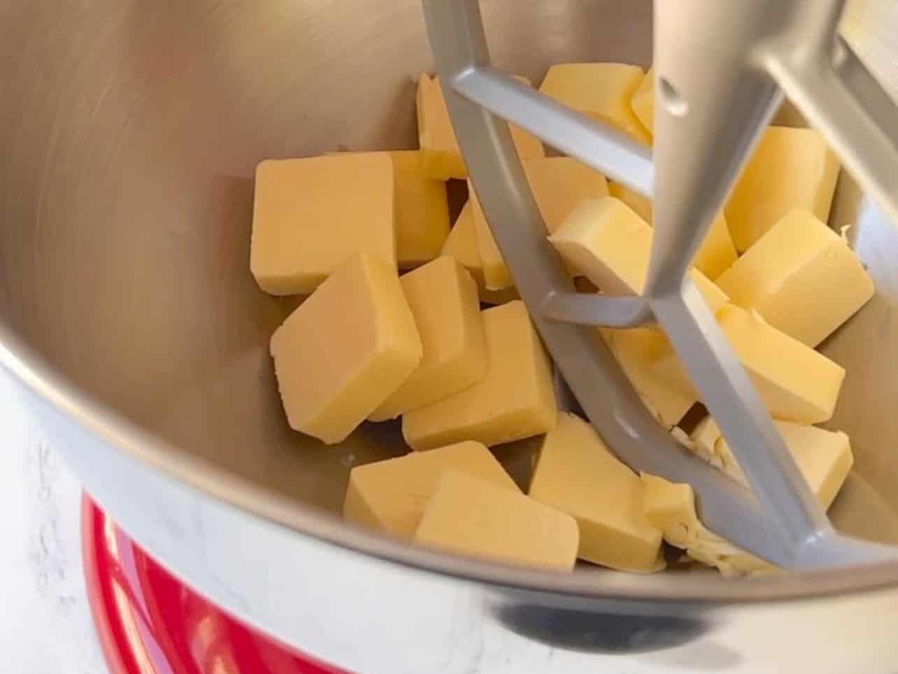 mix in cold cubed butter for big New York style cookies 