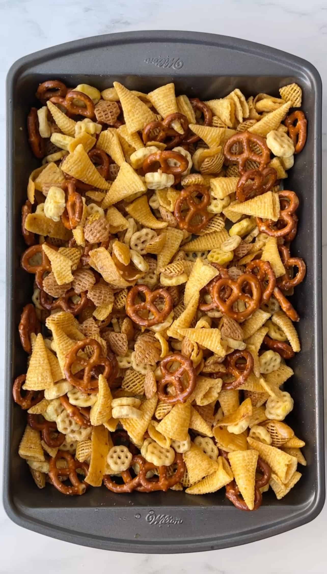 Syrup coated Chex mix