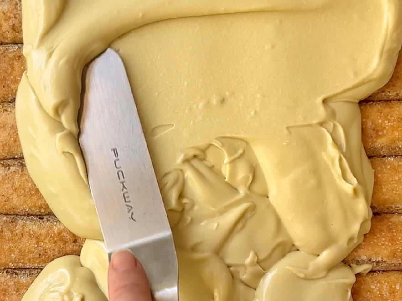 spread on second layer of pistachio filling for tiramisu