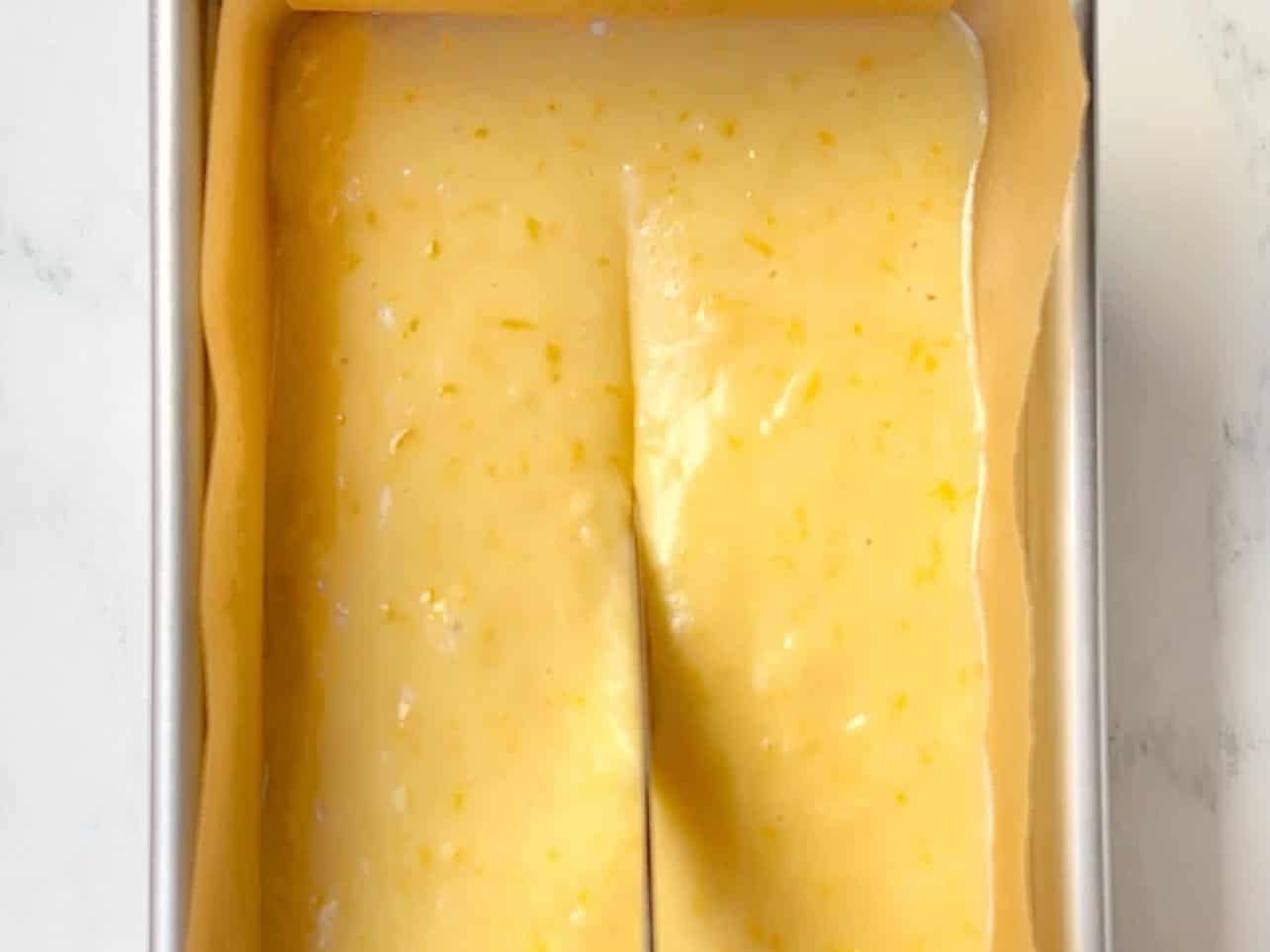 run butter knife down the middle to create an intention crack in your lemon loaf