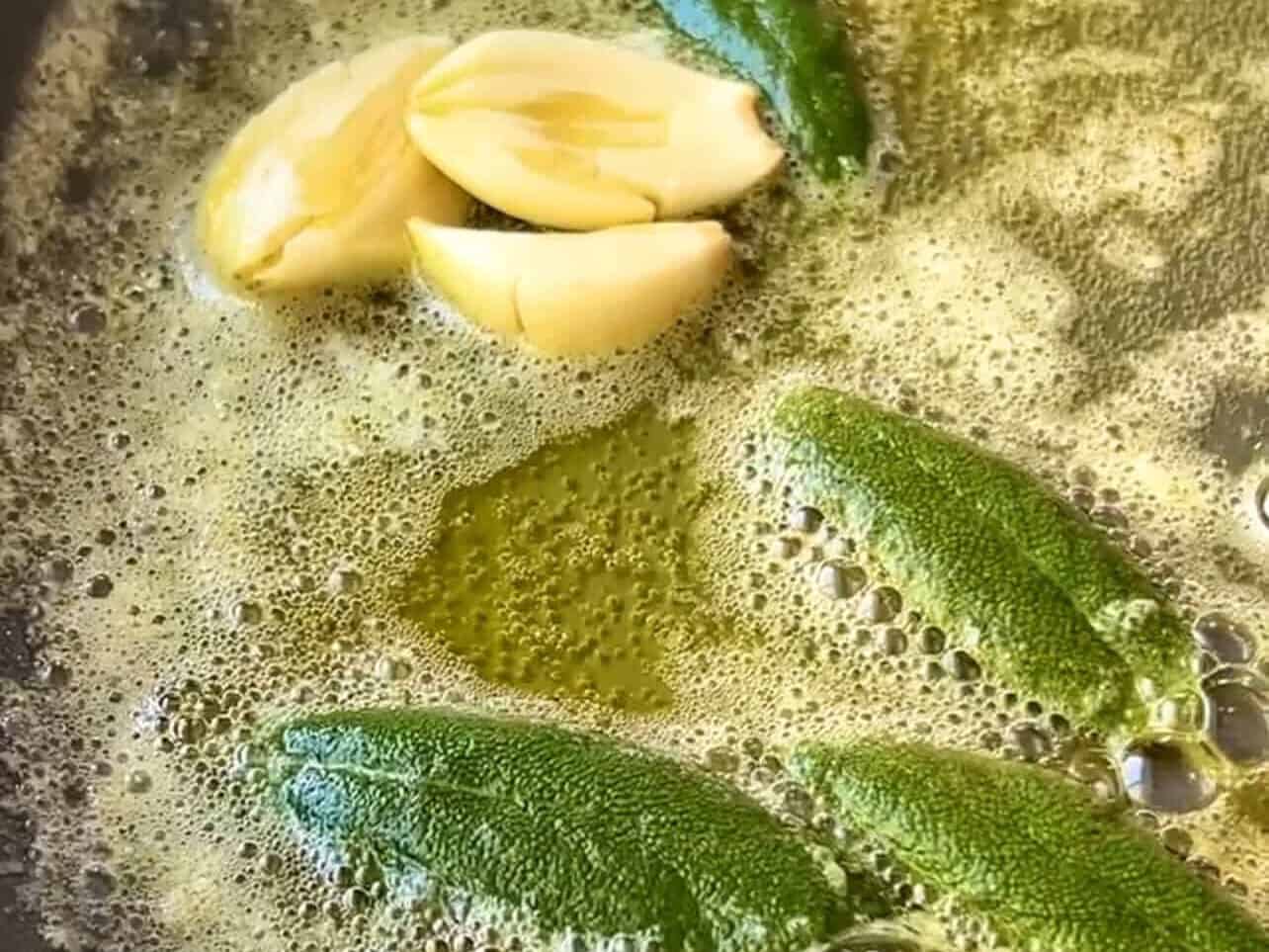 butter, garlic, and sage added to make sage brown butter & brie pasta sauce
