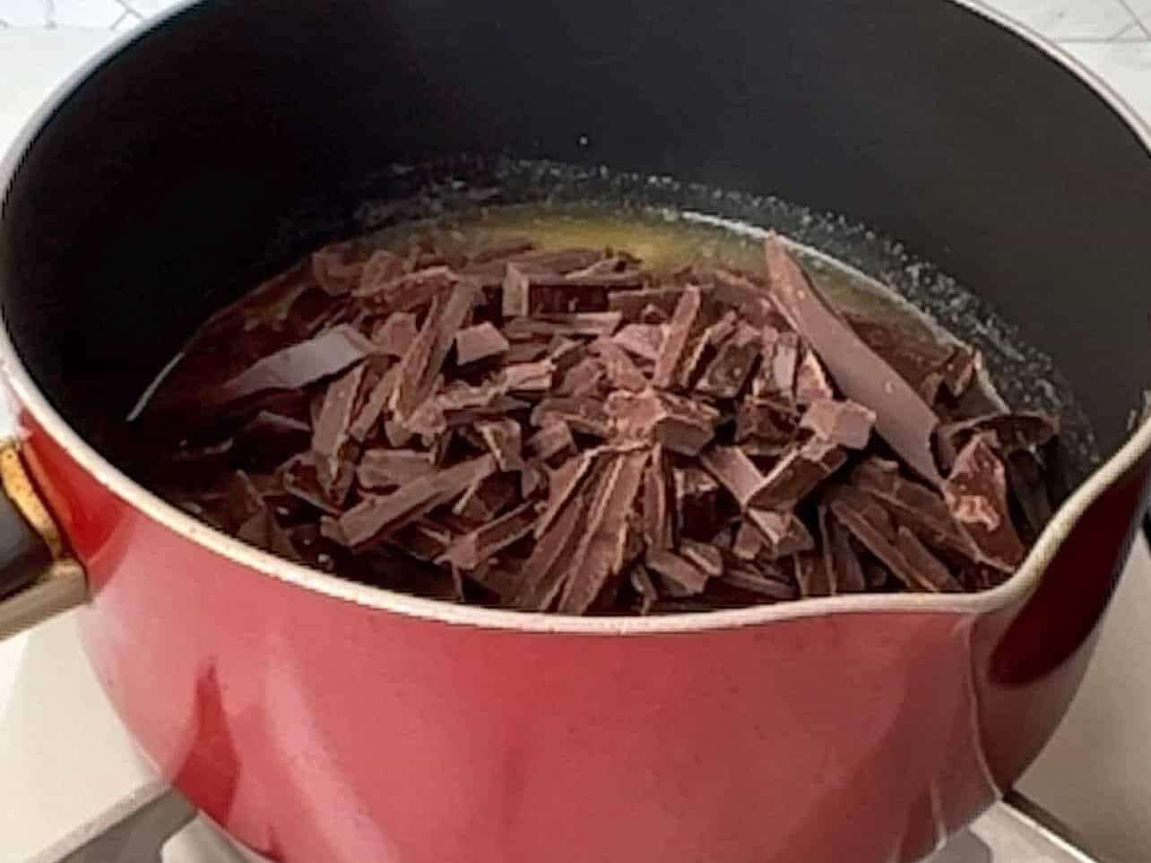 melted butter and chocolate in saucepan