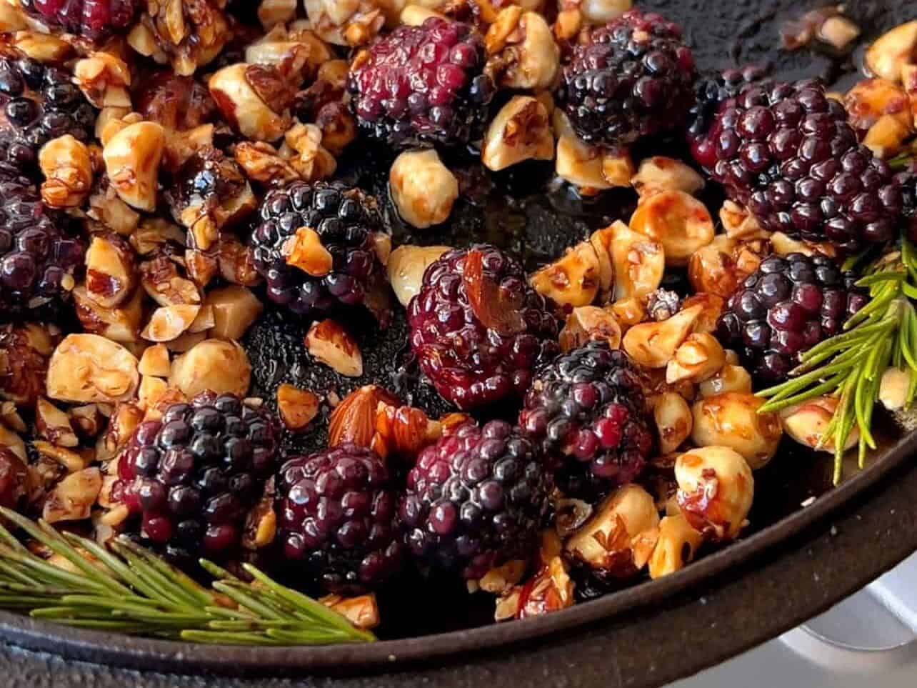 honey coated blackberries and hazelnuts for skilled baked brie