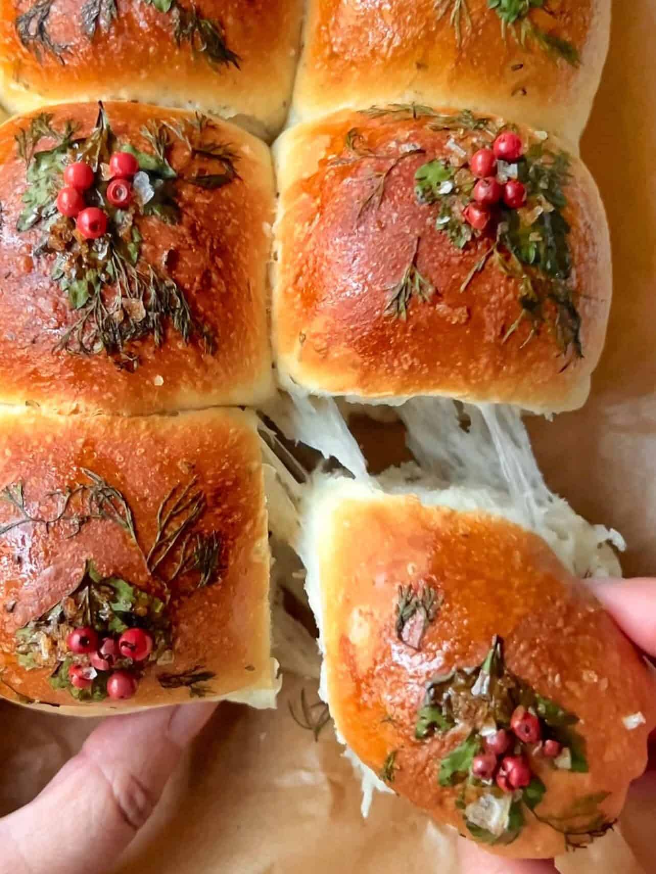 serving soft fluffy festive holiday dinner rolls