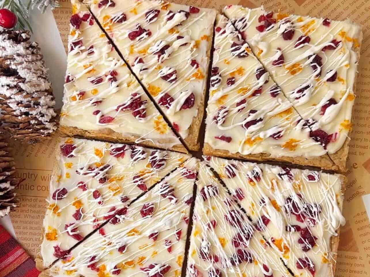 cut Starbucks copycat cranberry bliss bars into triangles.