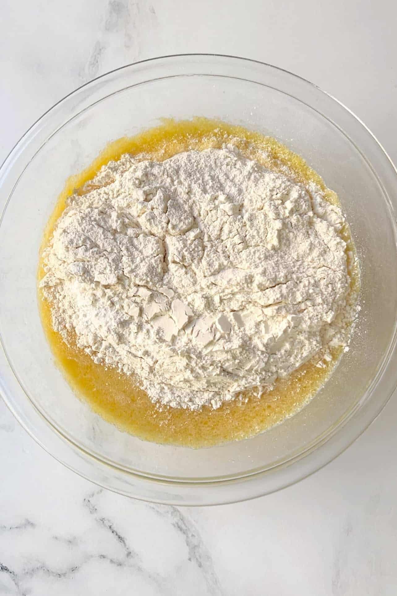 combine and mix dry ingredients to wet ingredients