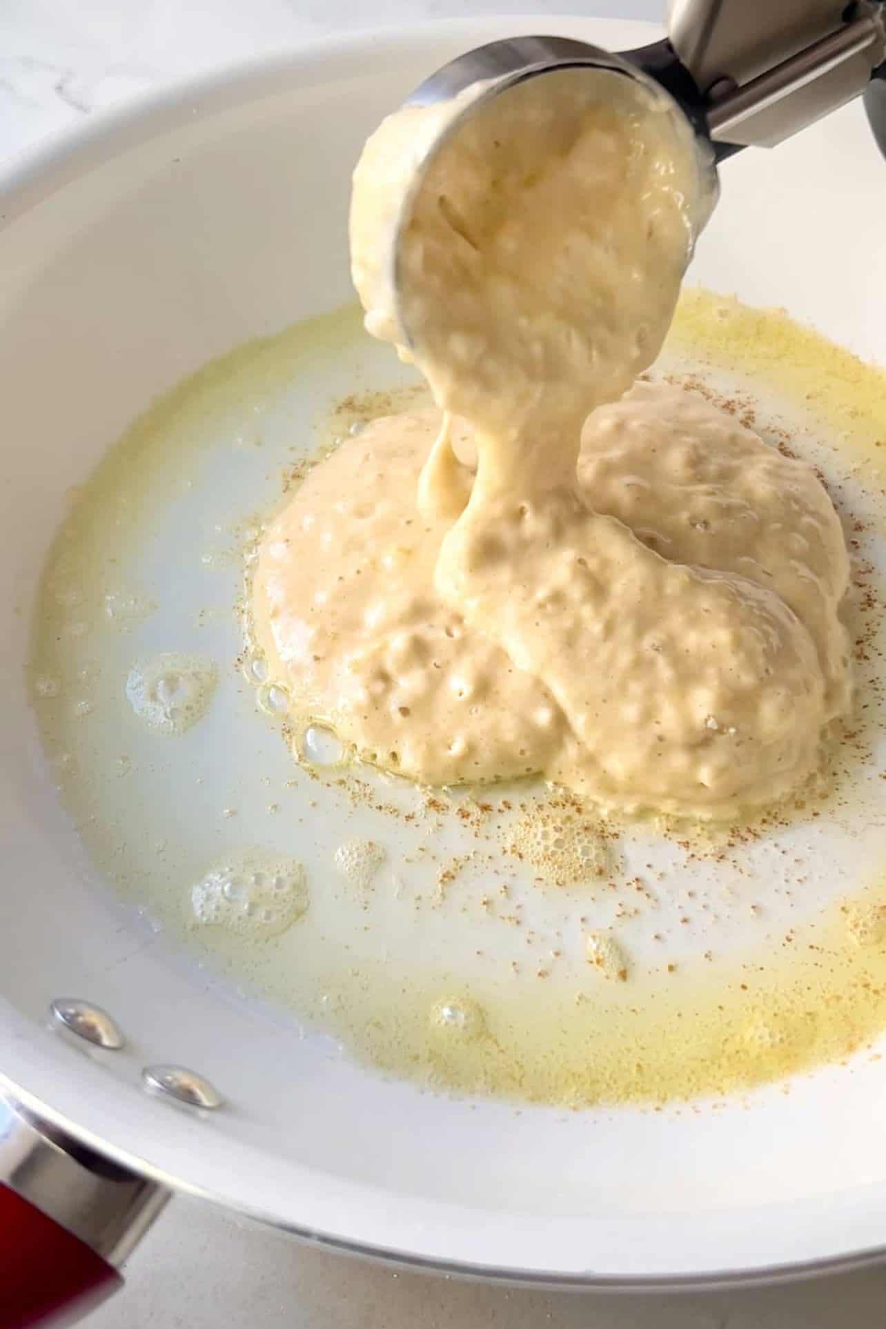 dollop pancake batter to buttered nonstick skillet