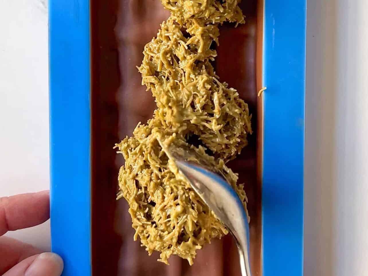 stuffing mold with knafeh filling for viral Dubai pistachio chocolate bar