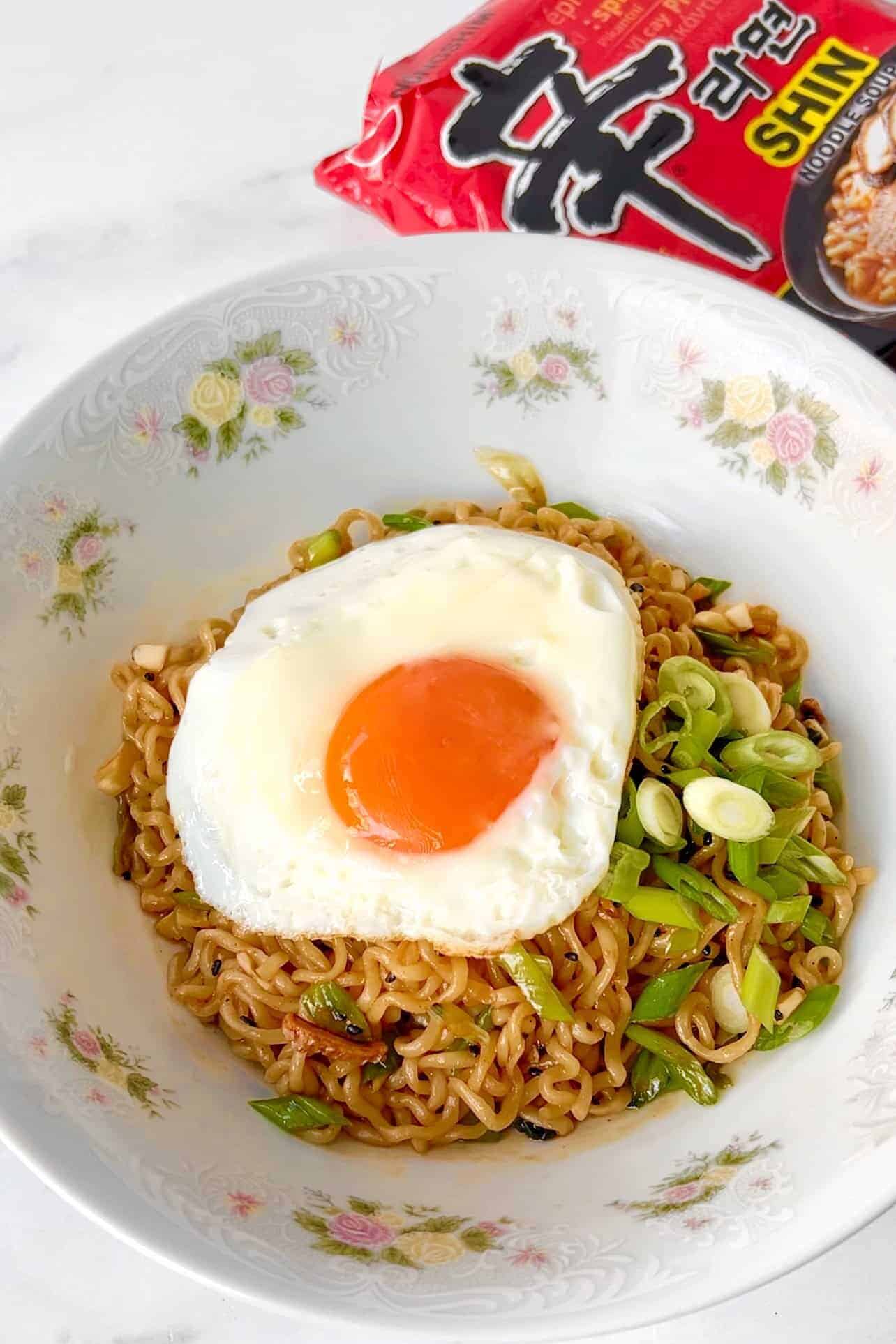 shin ramyun served broth-less