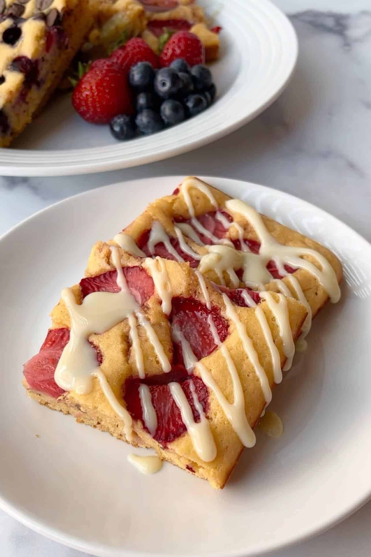 strawberries in your sheet pan pancakes