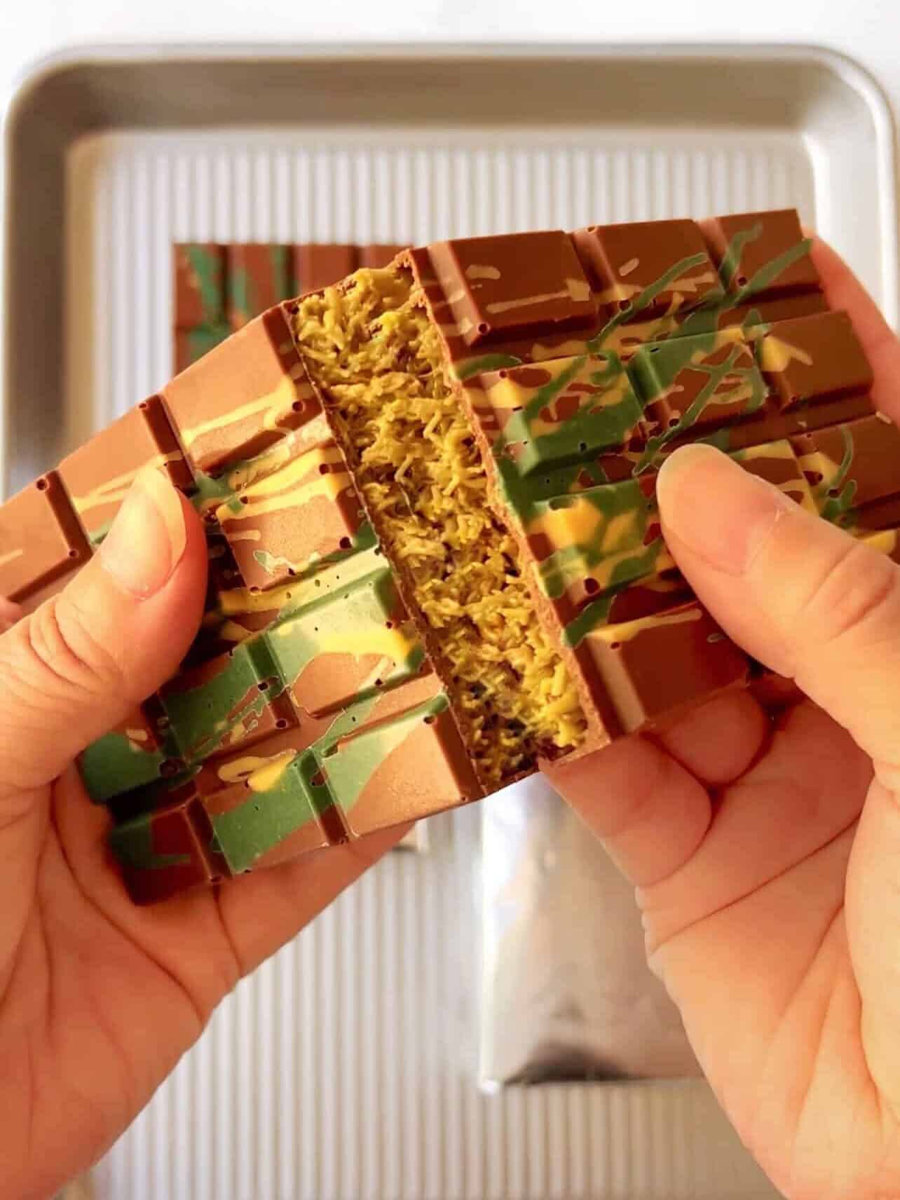 inside knafeh pistachio filling