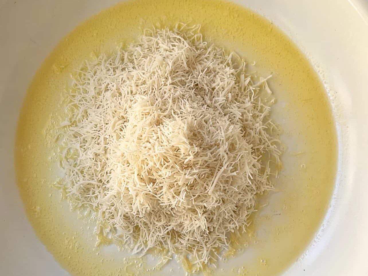 toasting kataifi in melted butter