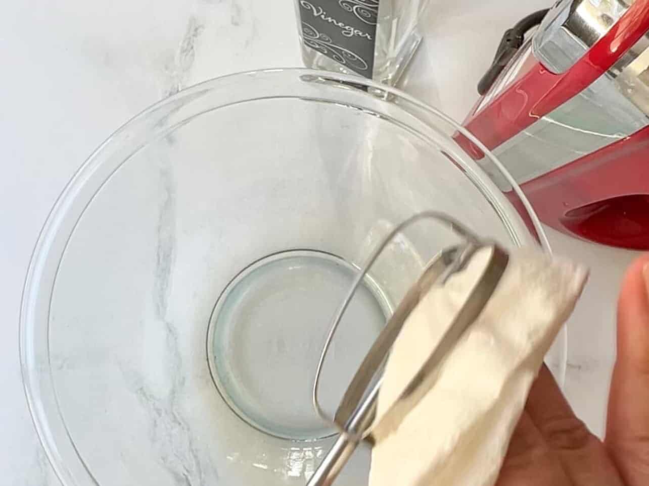 wipe down bowls and whisks with vinegar when whisking egg whites