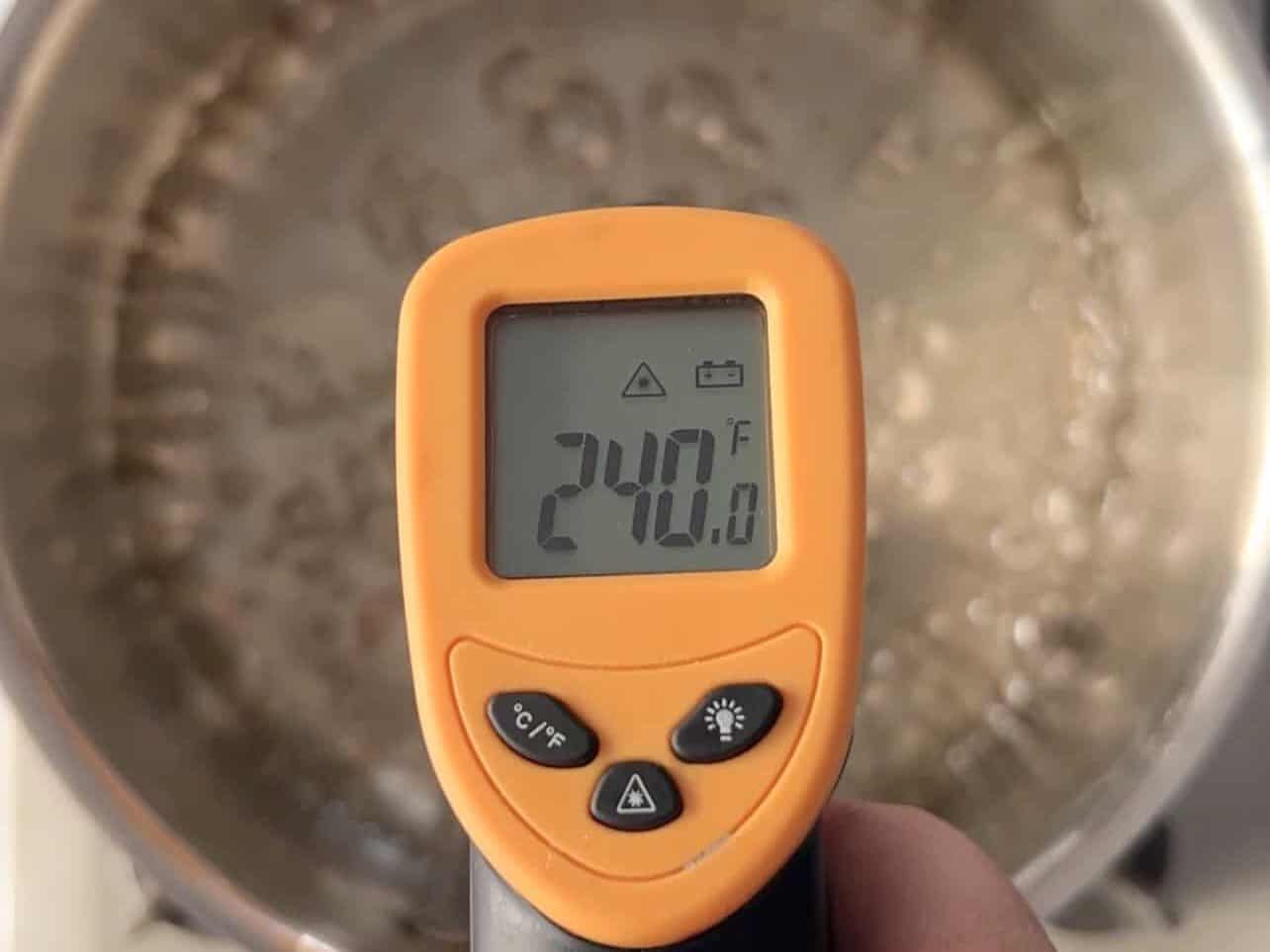 heat syrup until it reaches 240ºF