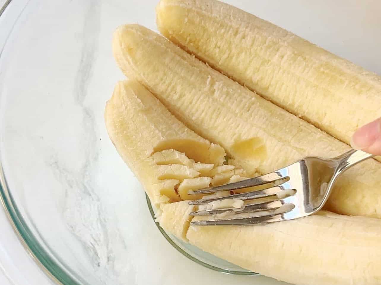 mash overripe bananas using a fork