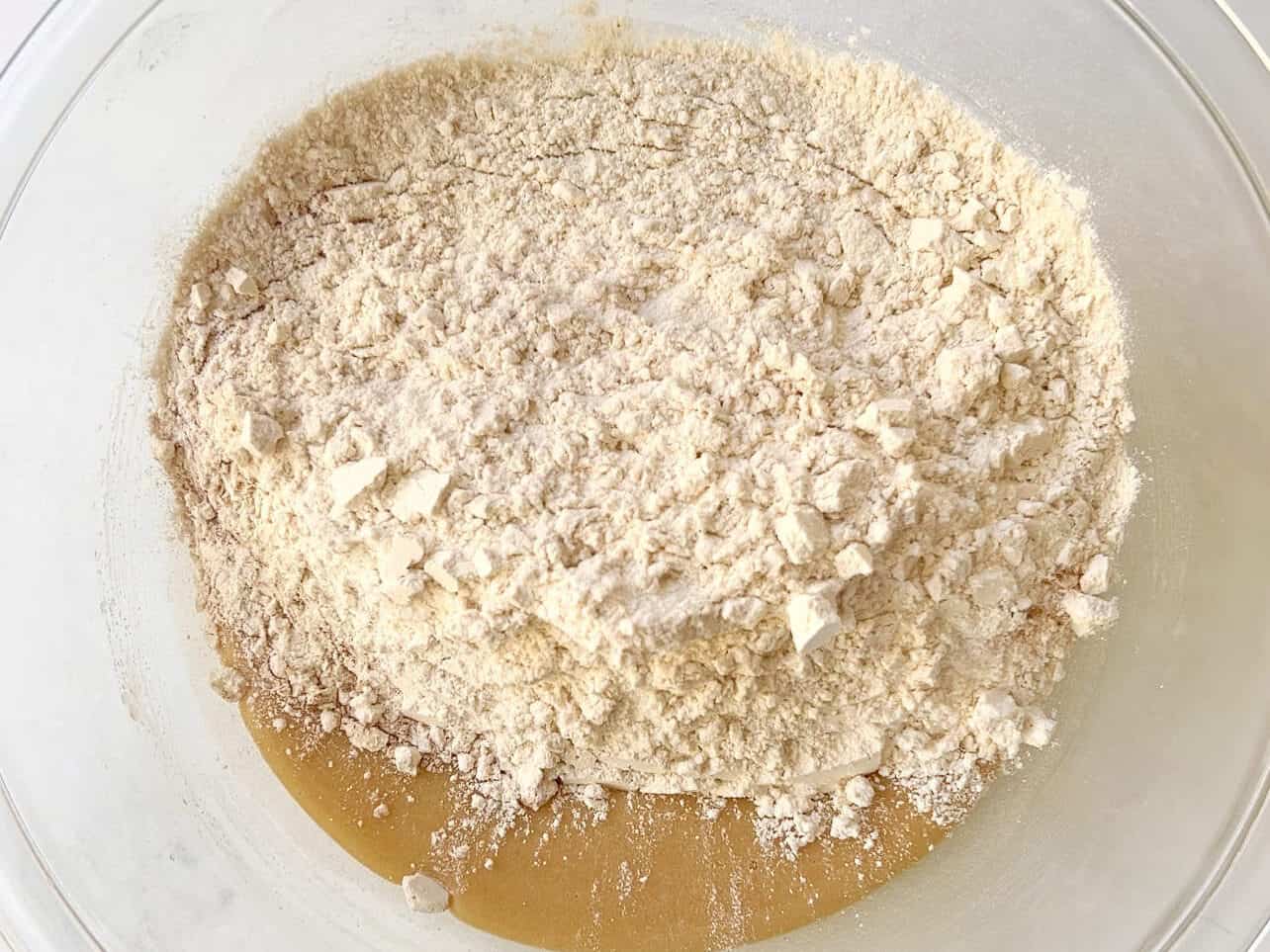 combine dry ingredients into wet ingredients