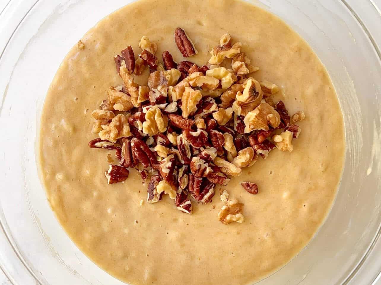 add walnuts and pecans into banana bread batter if desired