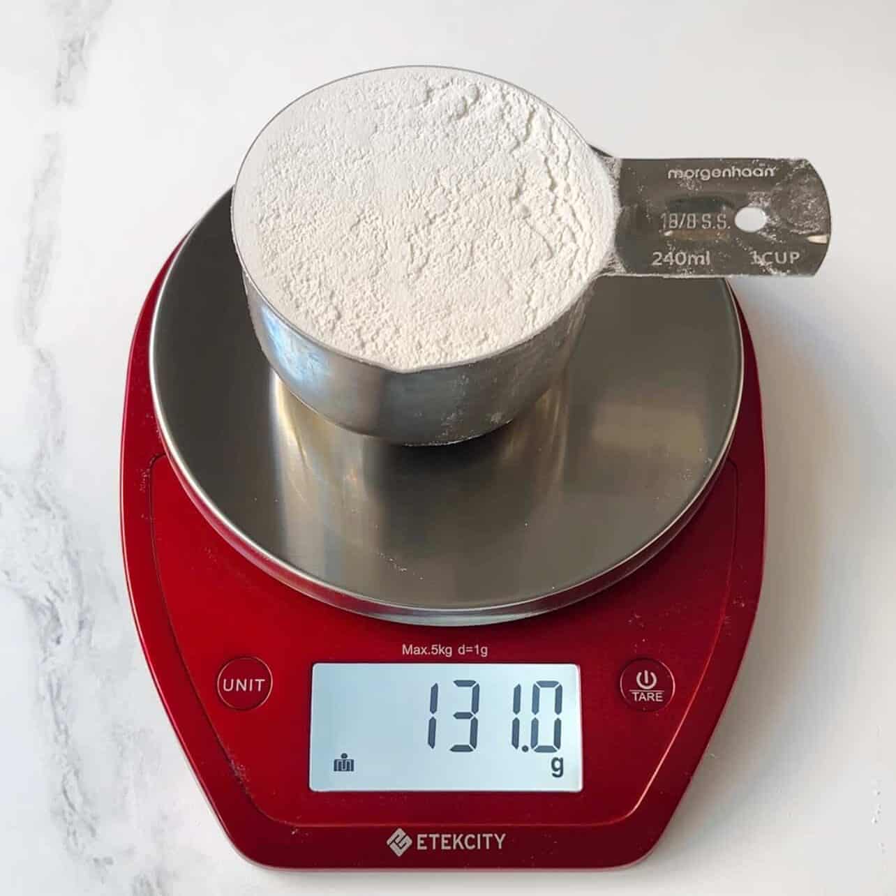 using a scale to measure flour