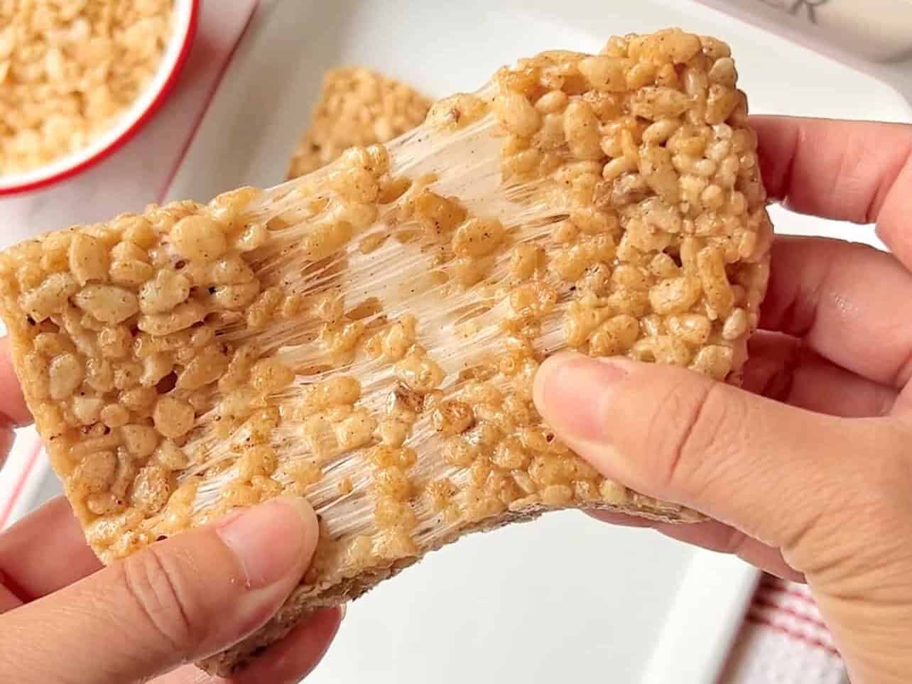 gooey torched brown butter Rice Krispie treats with charred marshmallow