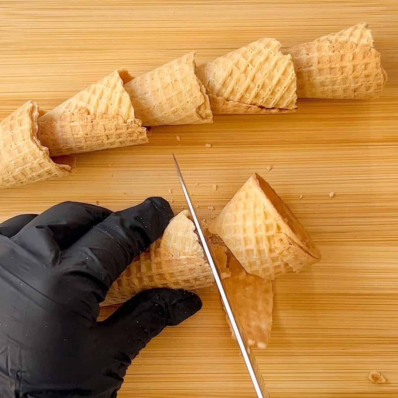 cut ice cream cones to size to fit cake pops