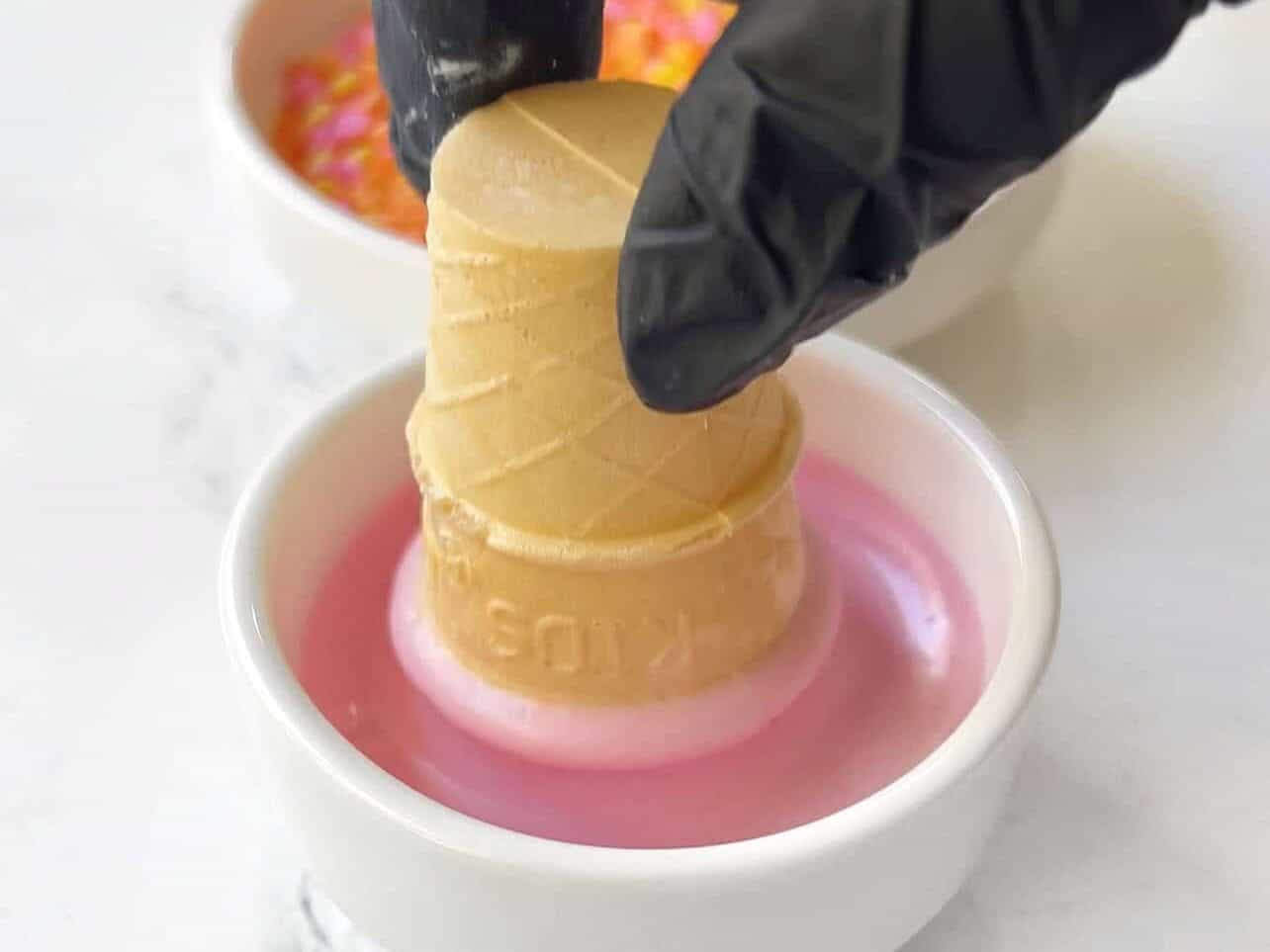 dip cone rim into candy melt