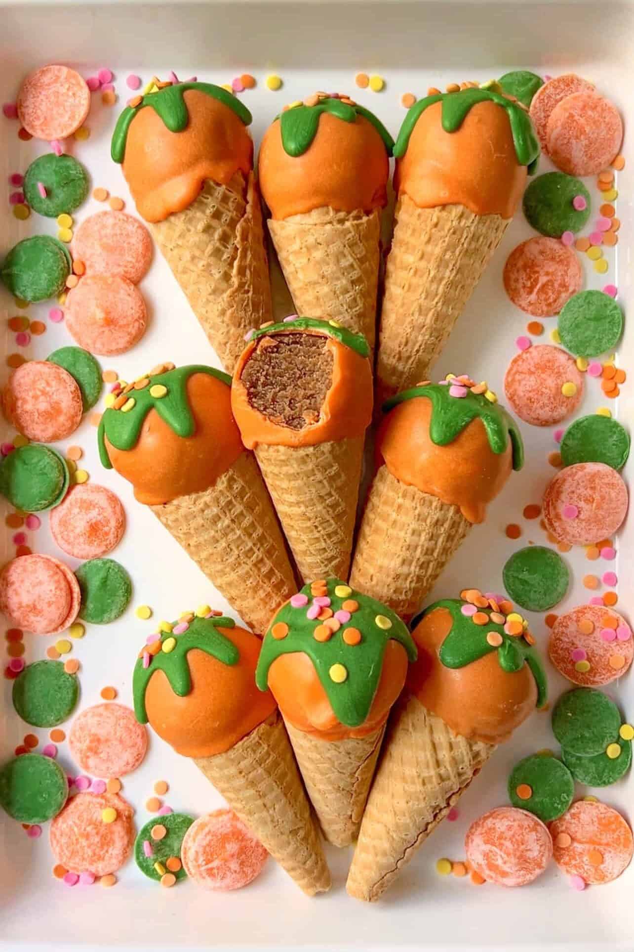 Easter carrot cake pops in cones