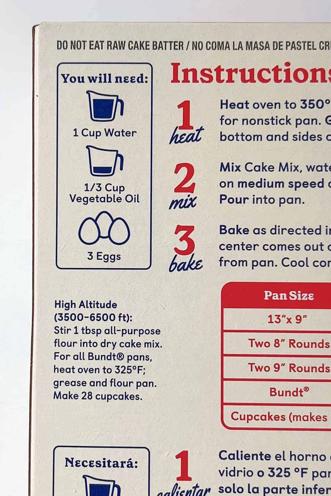 cake box ingredients