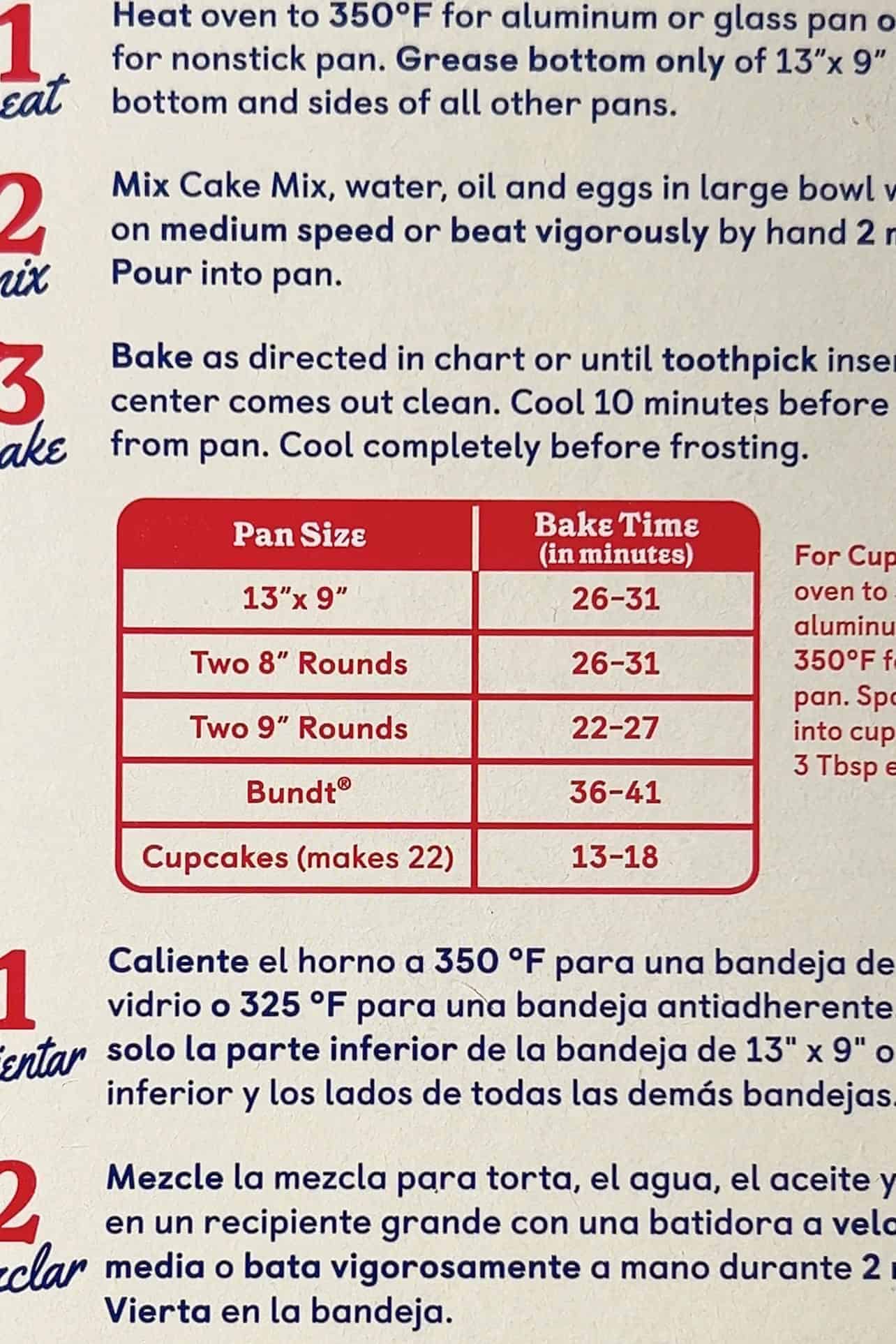 following cake box bake times