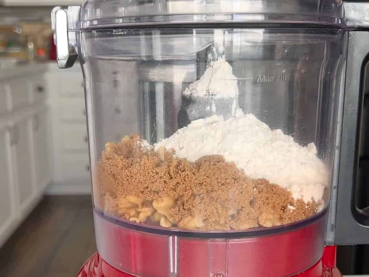 making walnut crumble in food processor for carrot cake cupcakes