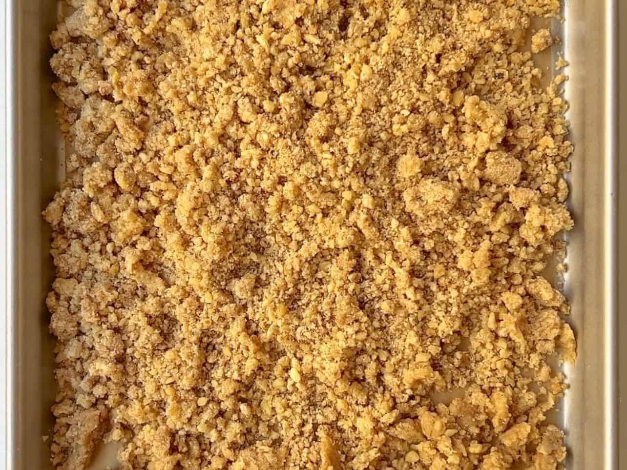 baked walnut crumble on a sheet pan