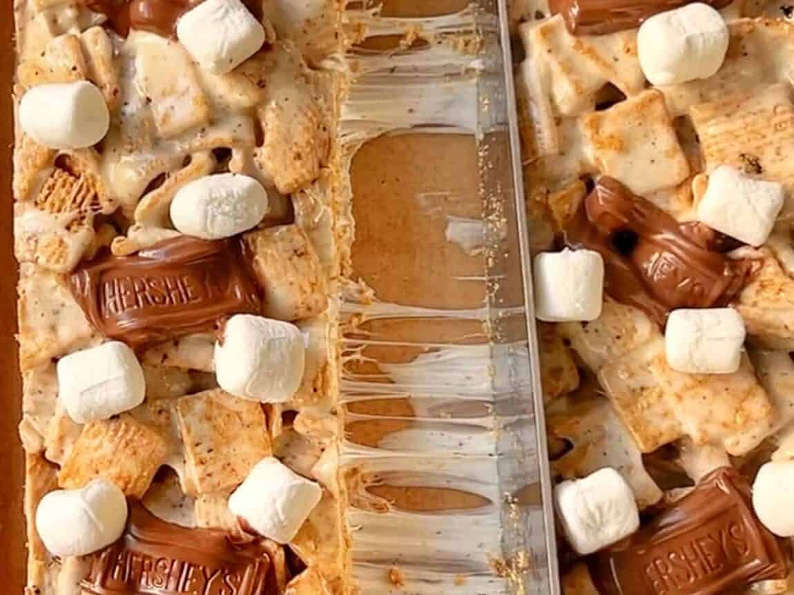 slice gooey s'mores cereal treats
