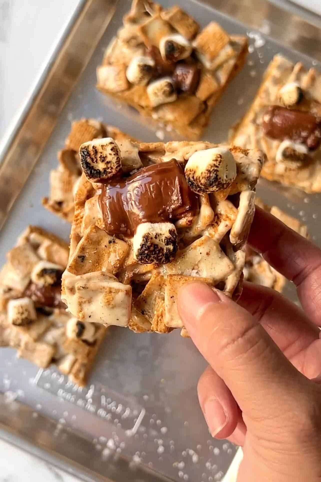 close up of gooey s'more cereal treat