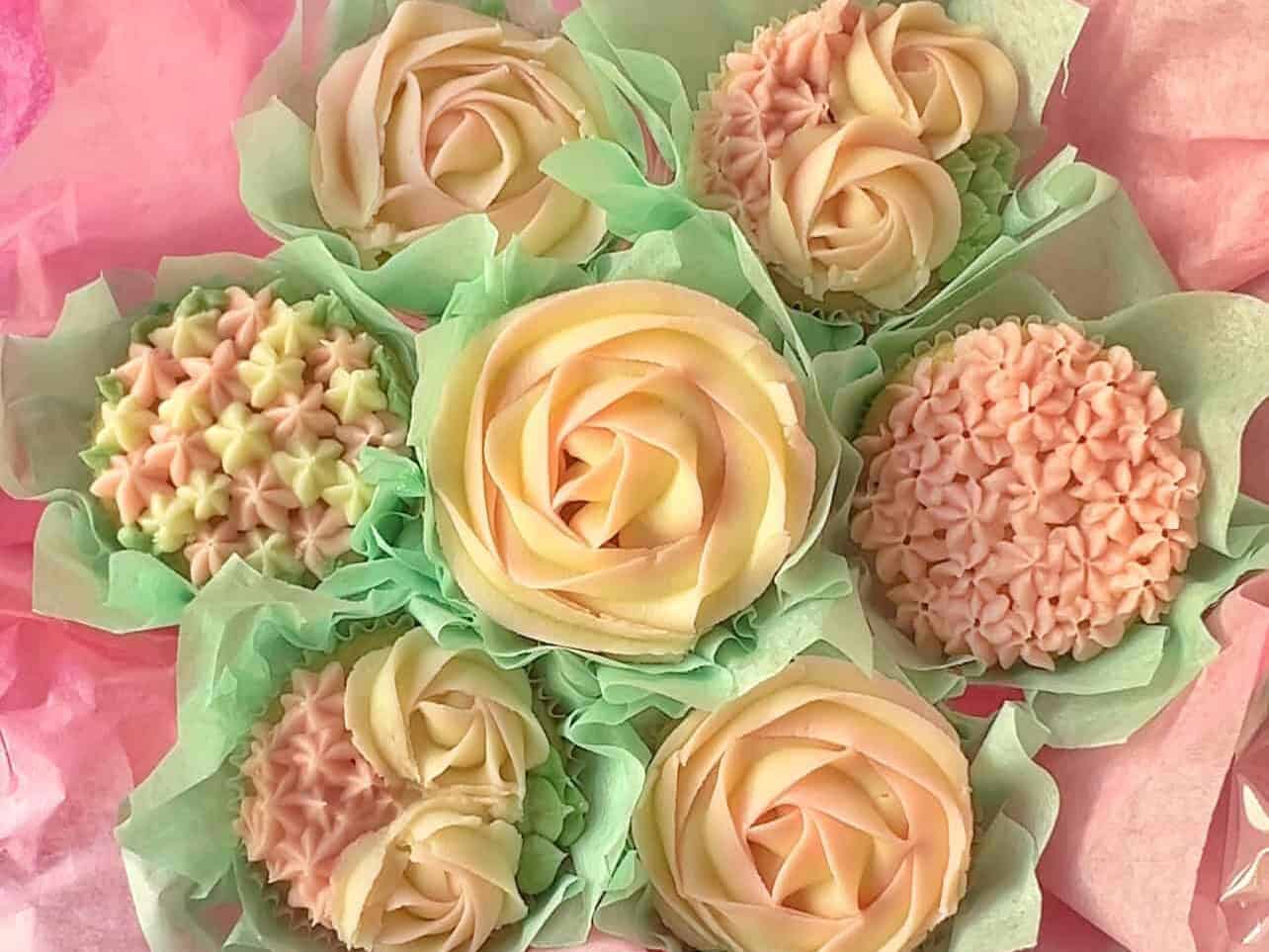 floral pink and white cupcake bouquet