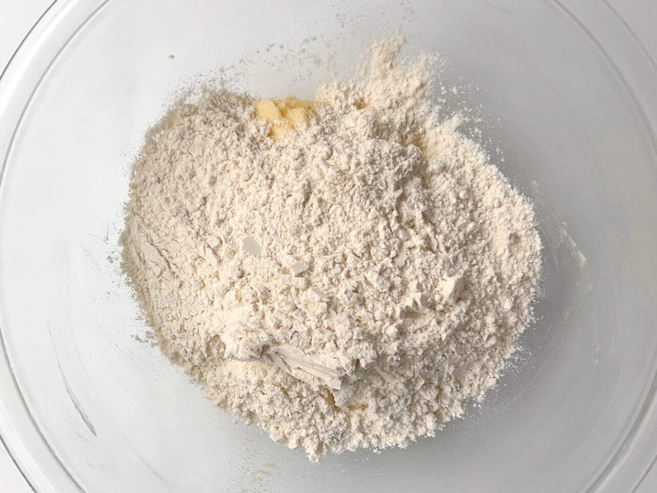 combinin dry and wet ingredients to make shortbread cookies