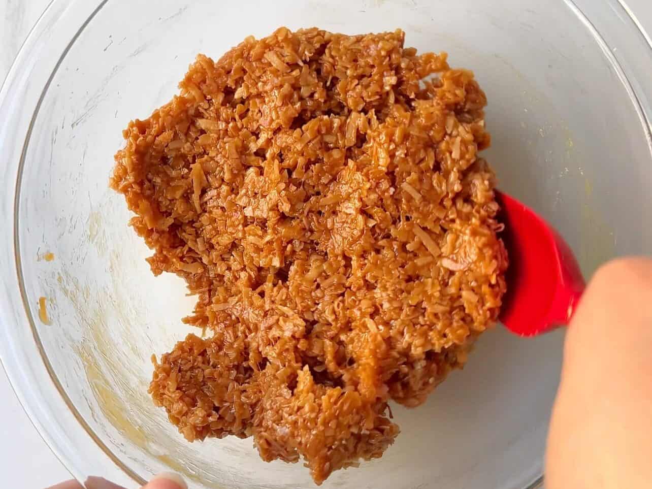 toasted coconut and caramel mixture for Girl Scouts Copycat Samoas cookies