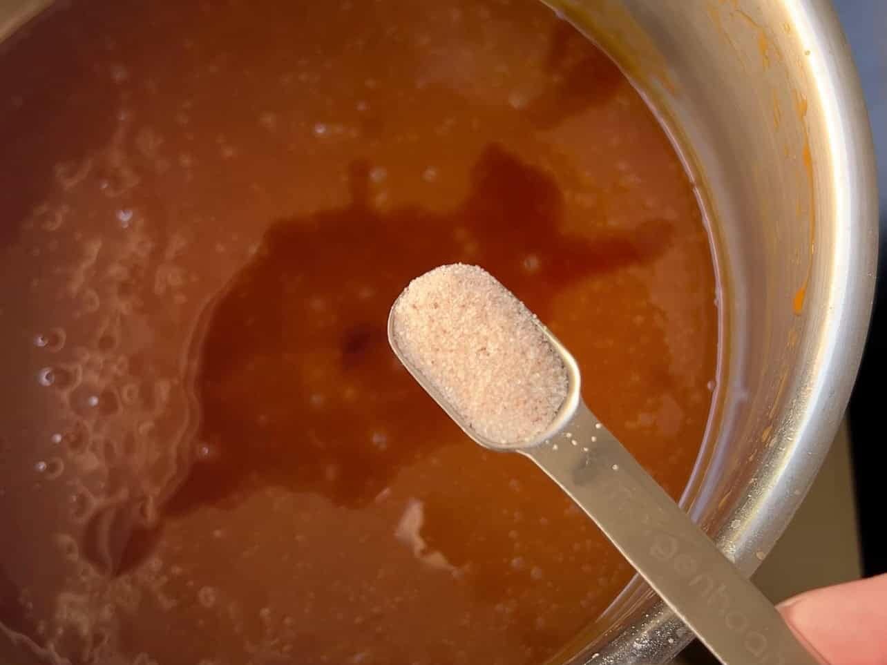 salt and vanilla added to homemade caramel