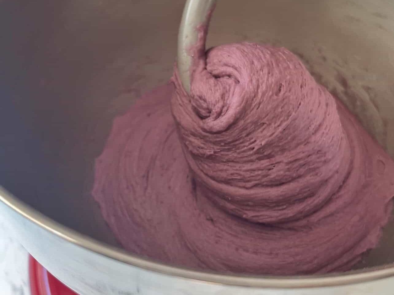 dough color and consistency of ube coconut sweet rolls