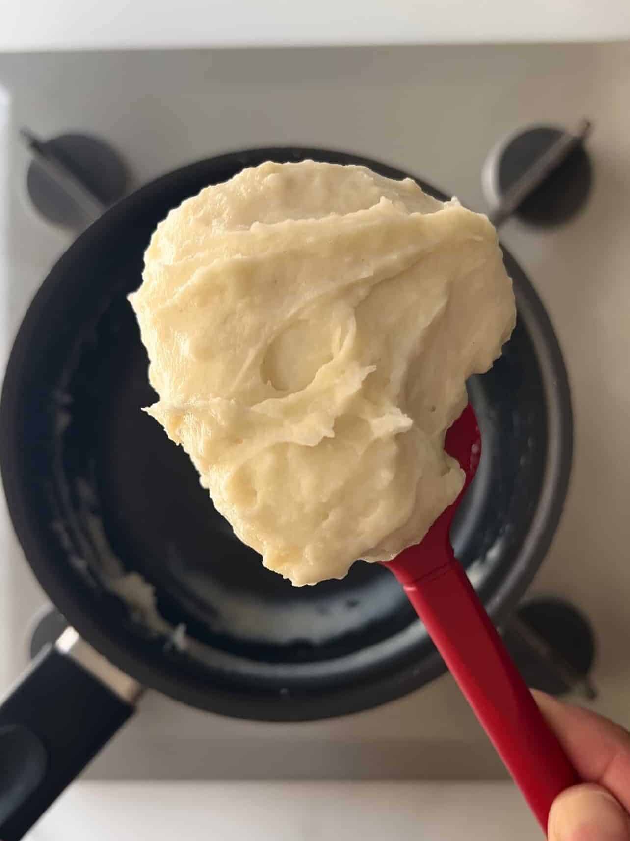 Close-up of tangzhong paste similar to creamy mashed potatoes