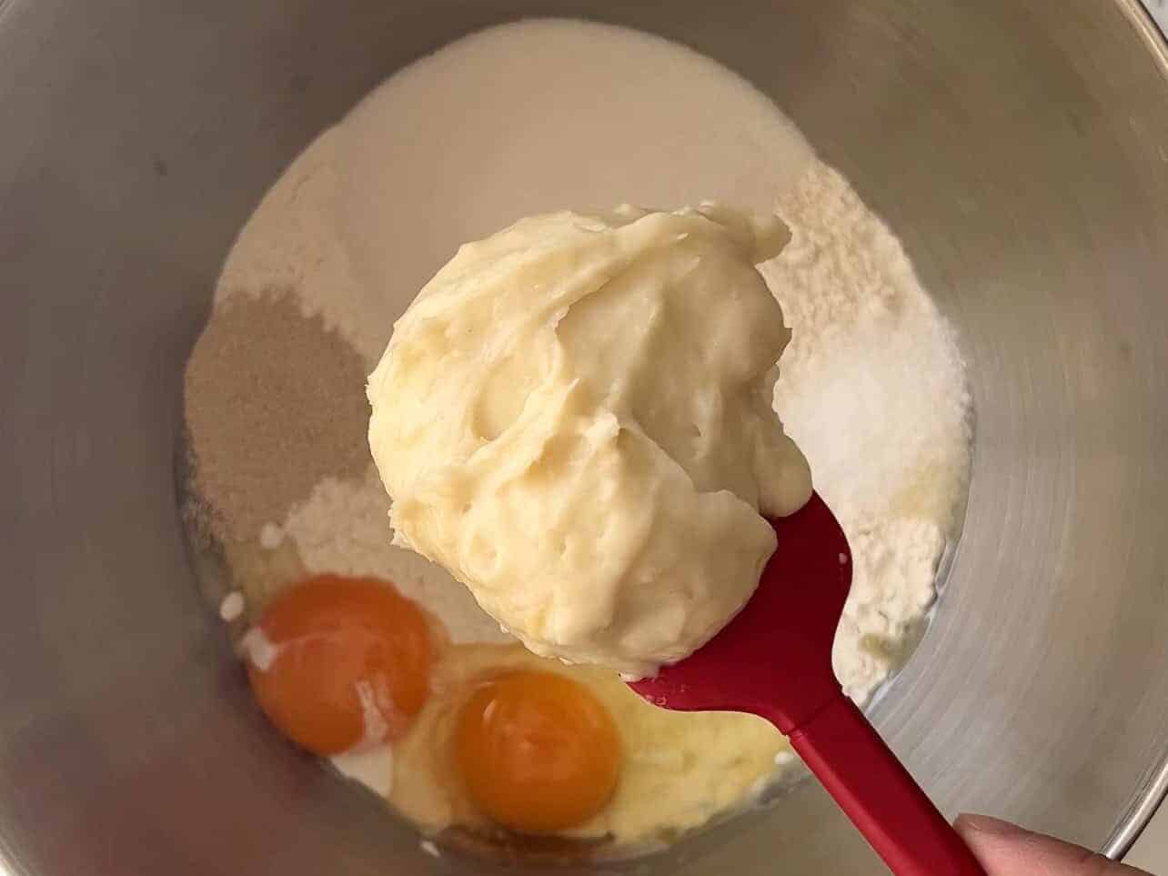 Close-up of tangzhong paste similar to creamy mashed potatoes