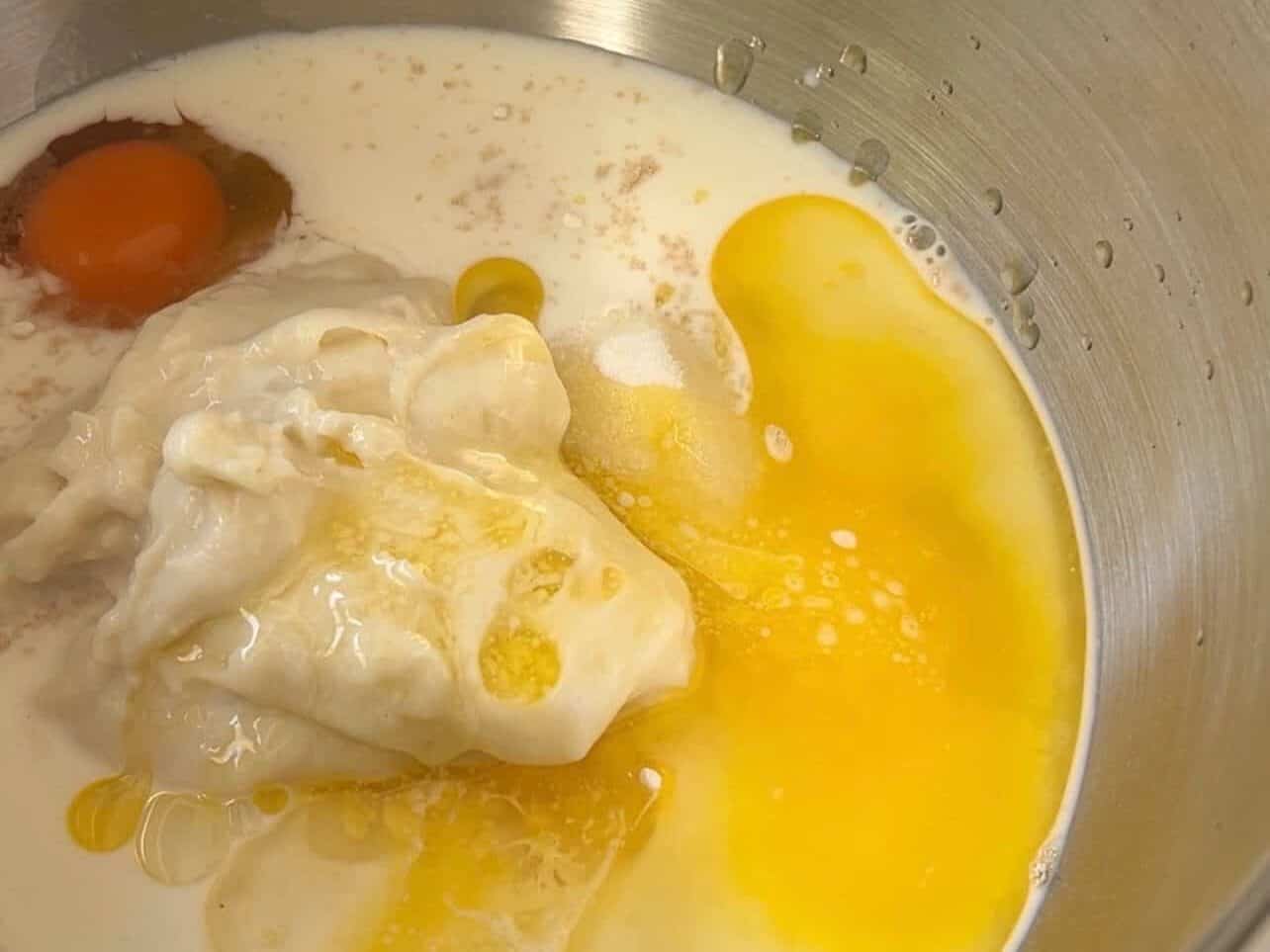 enriched dough ingredients combined in mixing bowl